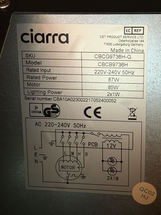 Витяжка похила чорне матове скло CIARRA CBCG9736H - G.    90 см