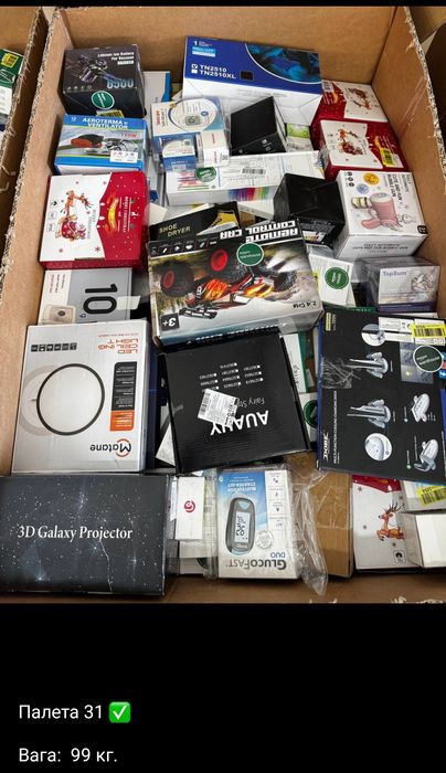 Палети Amazon з дрібною електронікою та побутовою технікою