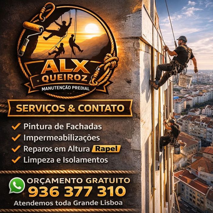 Pintura Predial e Reparação de Fachadas em Lisboa | Trabalhos em Altura (Rapel) | Telhados | Orçamentos Grátis