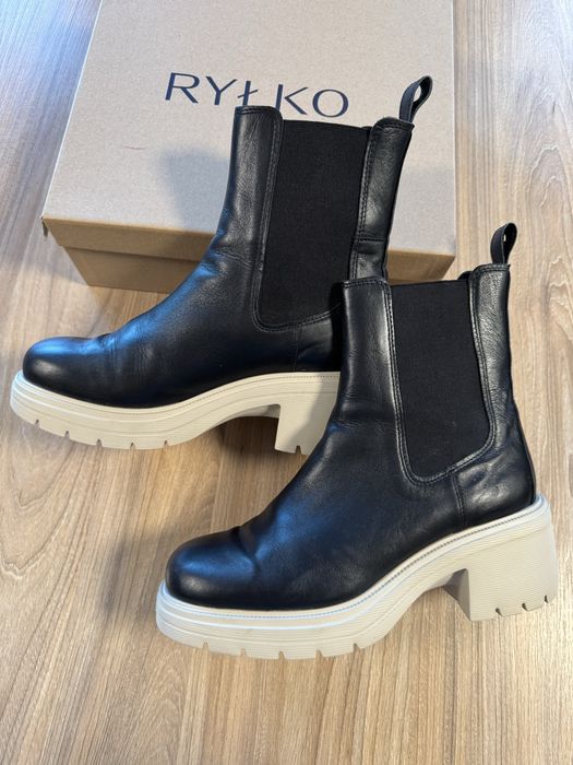 Buty botki Ryłko skórzane na platformie na obcasie RKO
