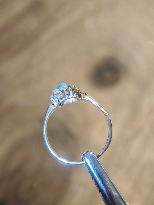 Złoty pierścionek Carska Rosja turkus i diamenty