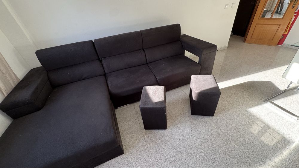 Sofa cama chaiselong com arrumação + bancos