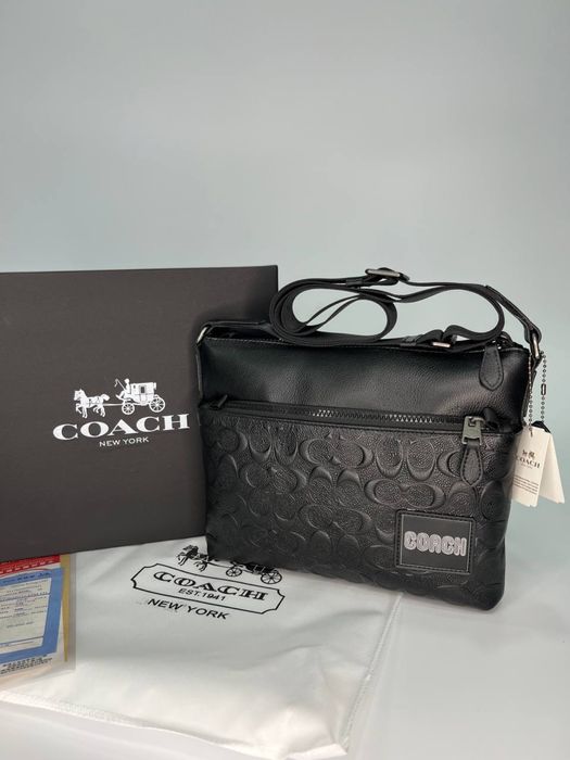 Чоловіча шкіряна сумка через плече коач/Мужская кожаная сумка Coach