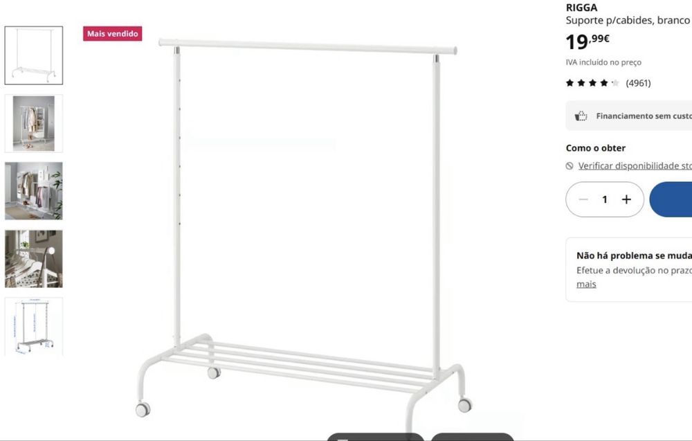 Suporte para cabides branco ikea RIGGA