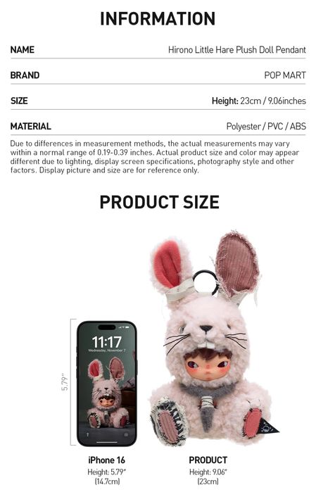 В наявності ‼️ Новинка ‼️ Pop Mart Hirono Little Hare Plush Doll Pendant