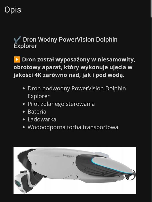 Dron pływajacy na ryby Pover Visjon kamera 4k