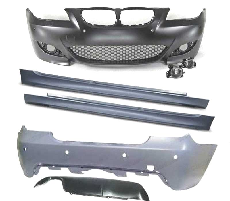 KIT CARROÇARIA BMW E60 03-07 LOOK M5 PDC SRA DUPLA SAIDA + NEVOEIROS