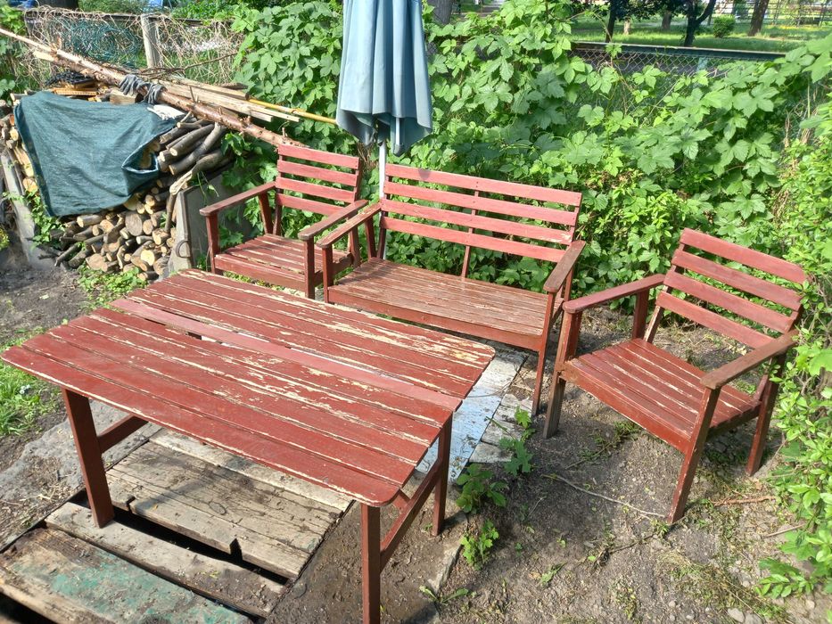Meble ogrodowe Drewniane Parasol Zestaw Brąz Nysa