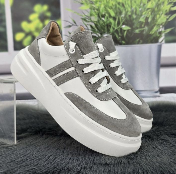 Кеди з натуральної шкіри комбінововановї з замшем