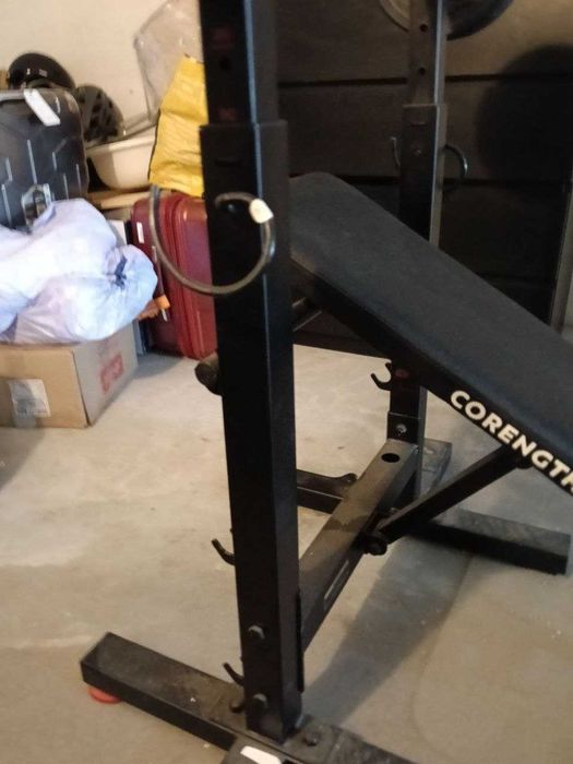 Banco de musculação pequeno + barra e pesos