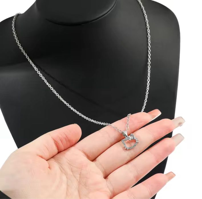 Kawaii Sanrio Hello Kitty kolor srebrny  prosty naszyjnik