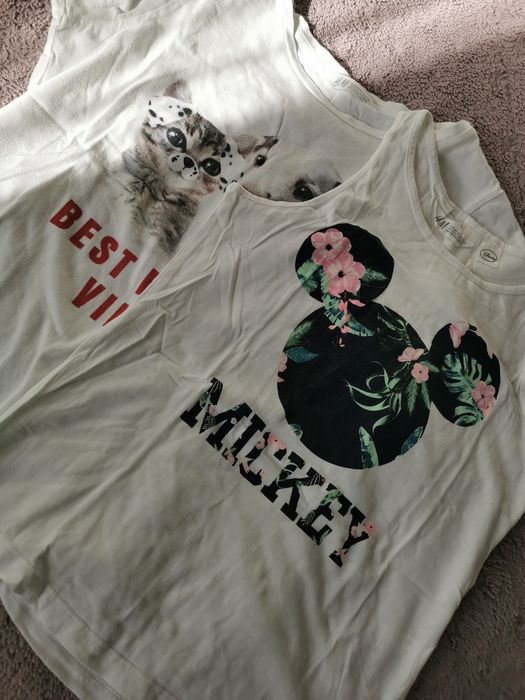 Zestaw dwóch białych koszulek H&M rozm. 146/152