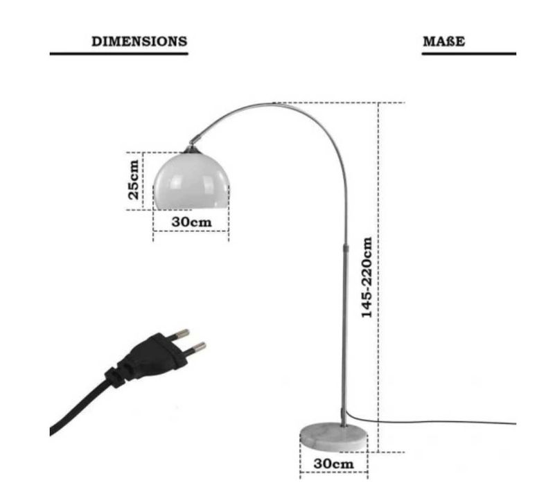 Lampa stojąca podłogowa 145-220cm biały klosz stylowa modna space age