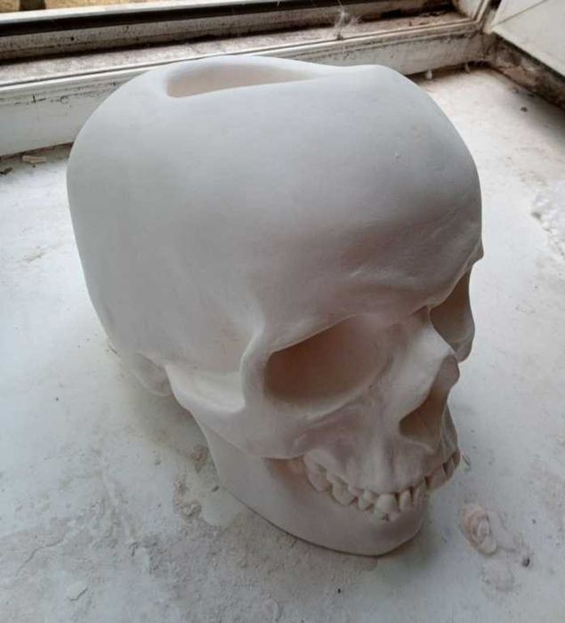 Кашпо, череп человека, человеческий череп, пенал, подставка для ручек