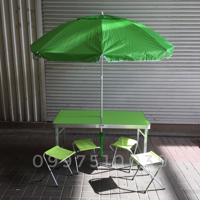 УСИЛЕННЫЙ стол + 4 стула + ЗОНТ. Раскладной для пикника туристический