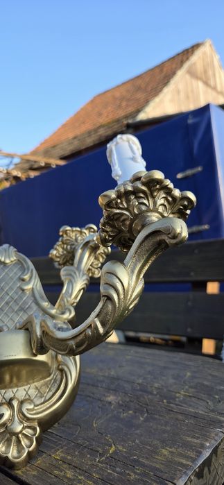 Żyrandol mosiężny 12 ramienny plus 2 kinkiety
