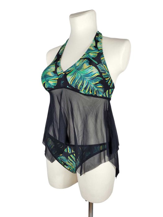 Strój kostium kąpielowy 38,M bikini tiul wzór liście BonPrix komplet