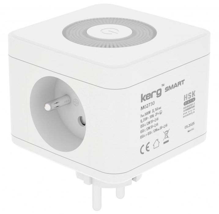 Kostka zasilająca 2 gniazda + USB + USB-C + lampka LED 16A/250V M02730