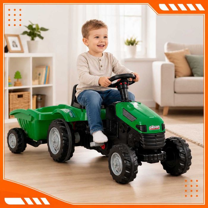 Traktor Ciągnik Na Pedały z Przyczepką Zielony Dla Dziecka Duży