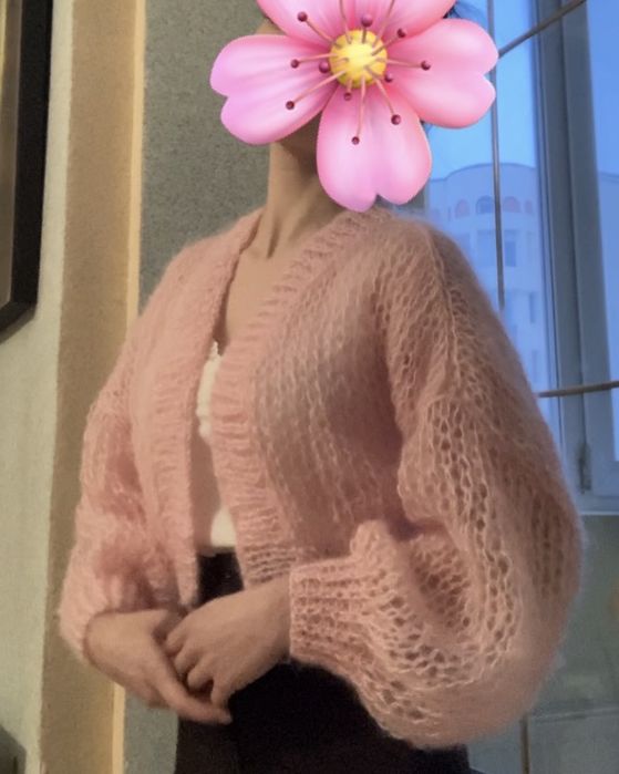 Рожевий кардиган в‘язаний кардиган павутинка хмаринка мохер мохеровий