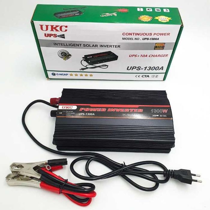Інвертор 12V–220V 1300 Вт, безперебійник із зарядкою — чистий синус