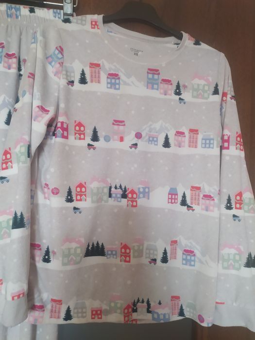 Piżama welurowa komplet bluza spodnie elastyczna XS 34 świąteczna