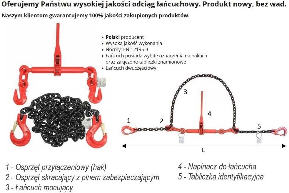 Napinacz łańcuchowy odciąg transportowy 10mm LC 6,3T Mocowanie ładunku TIR