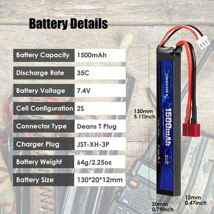 Akumulator URGENEX Airsoft 7,4 V 1500 mAh 35C