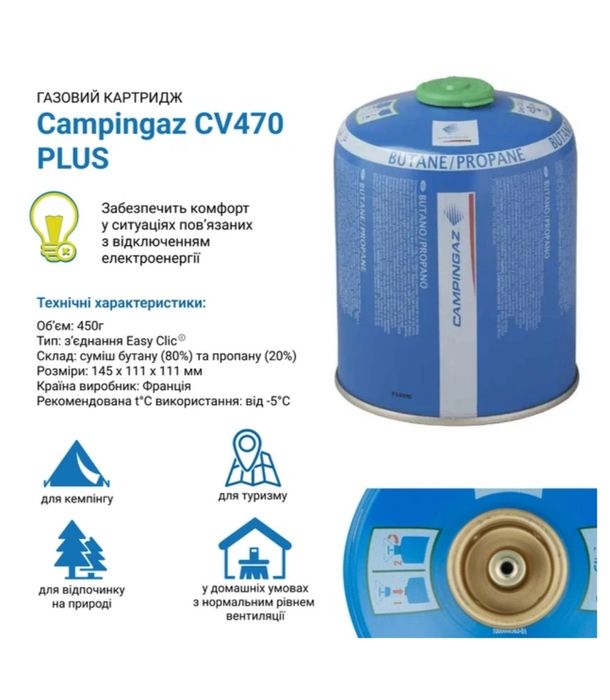 Продам картридж газовий Campingaz CV 470 Plus Easy Click.