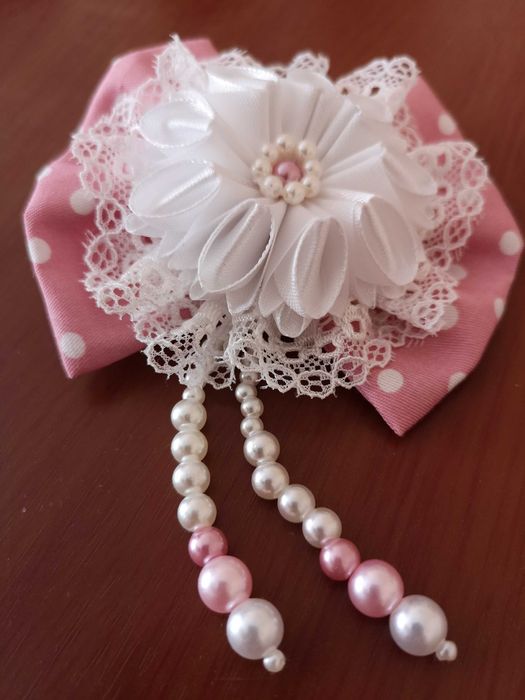 Zestaw Spinek-kokardek na uroczystości RÓŻOWE Handmade