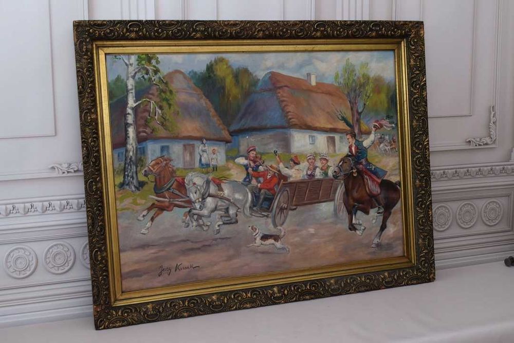 Jerzy Kossak - Wesele Krakowskie - Polski Stary Obraz Olejny