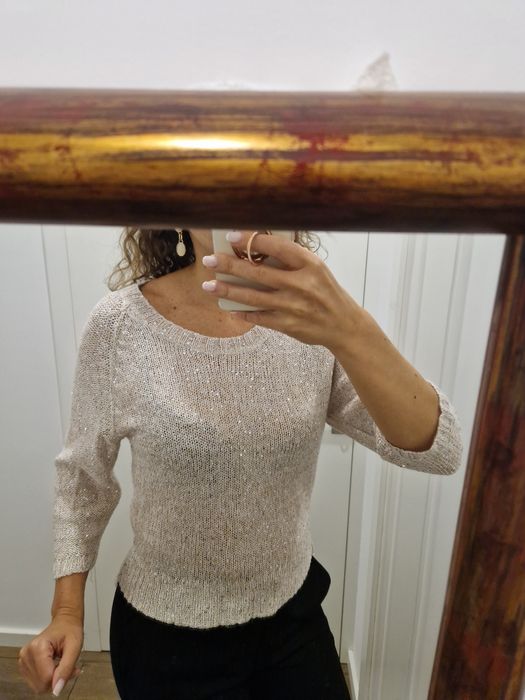 Malha beje com brilhos S
