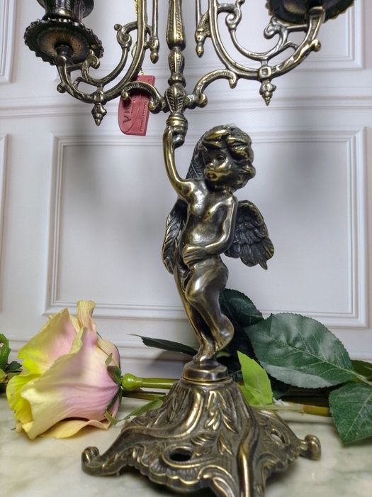 Подсвечник 3 свечи, бронзовый, Ангел, зеркало бронзовое, Испания,