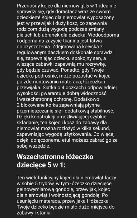 Łóżeczko turystyczne 5w1