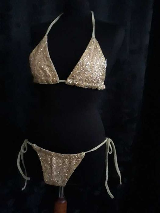 Strój dwuczęściowy złoty glamour L