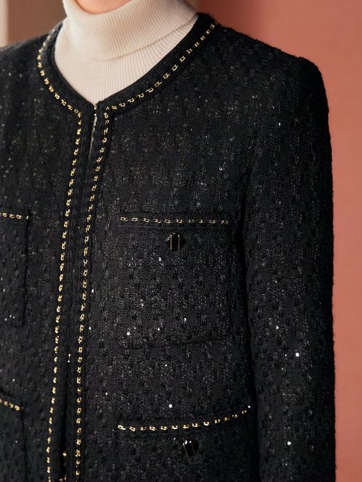 Kurtka Tweedowa Elegancka Cekinowa Czarna Premium Motf M 38