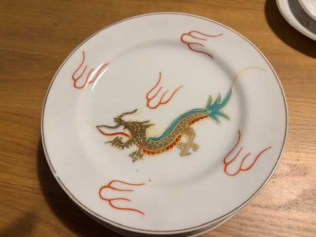 Serviço de chá, antigo, pintado à mão, para seis pessoas