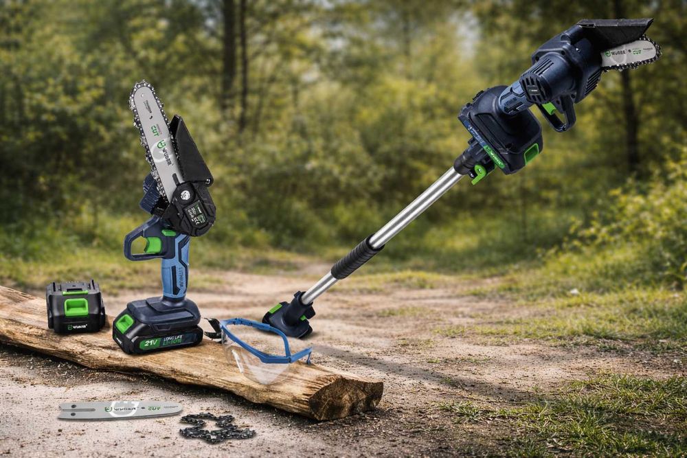 Mini Piła ЗŁańcuchowa 2x Aku + Wysięgnik 2,5m Do Gałęzi Pilarka