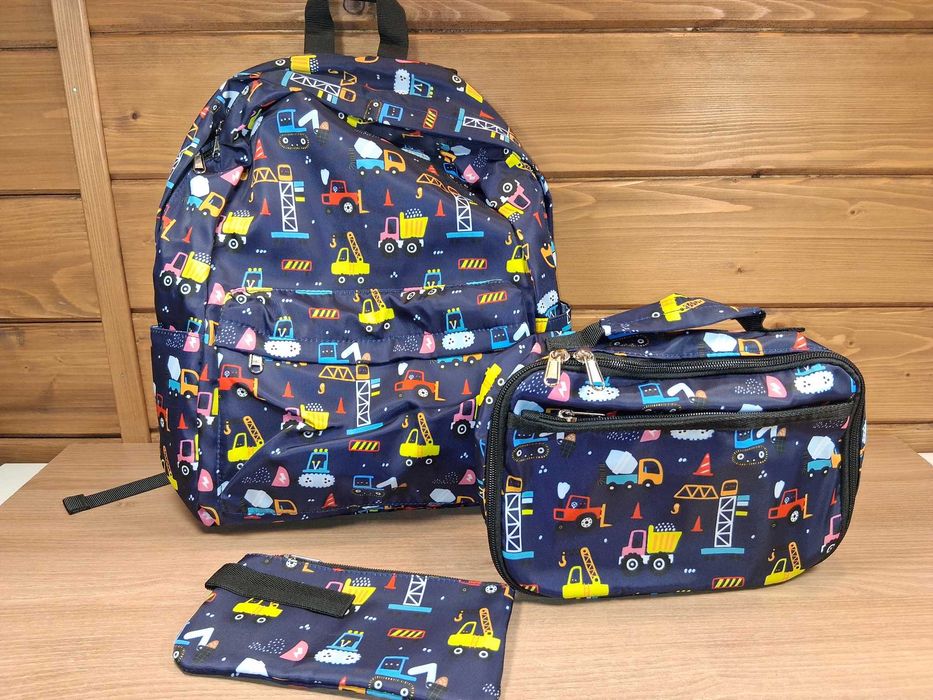 P136 Zestaw Szkolny 3w1 Plecak Budowlany Koparka Torba Lunch