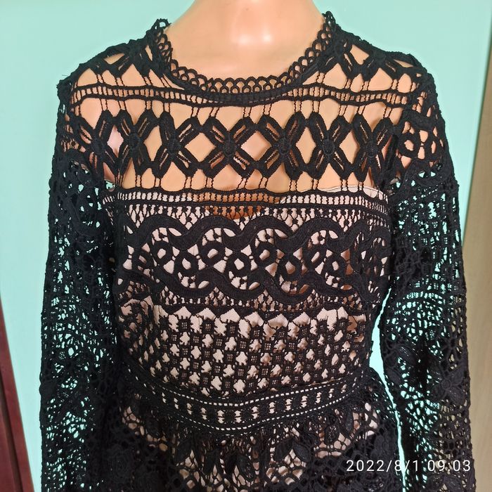 Ażurowa Czarna Sukienka Rozmiar M