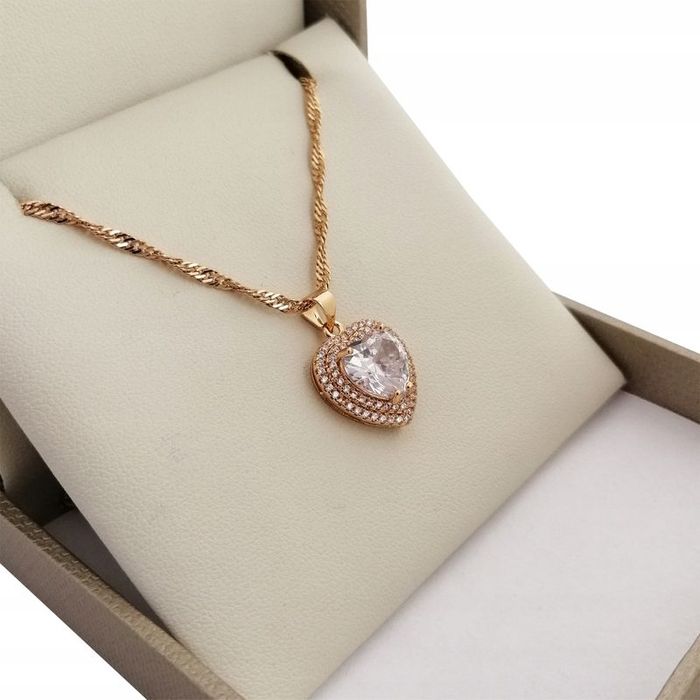 Złoty Naszyjnik Z Sercem 18k Celebrytka + Cyrkonie Prezent Na 40 Urodz