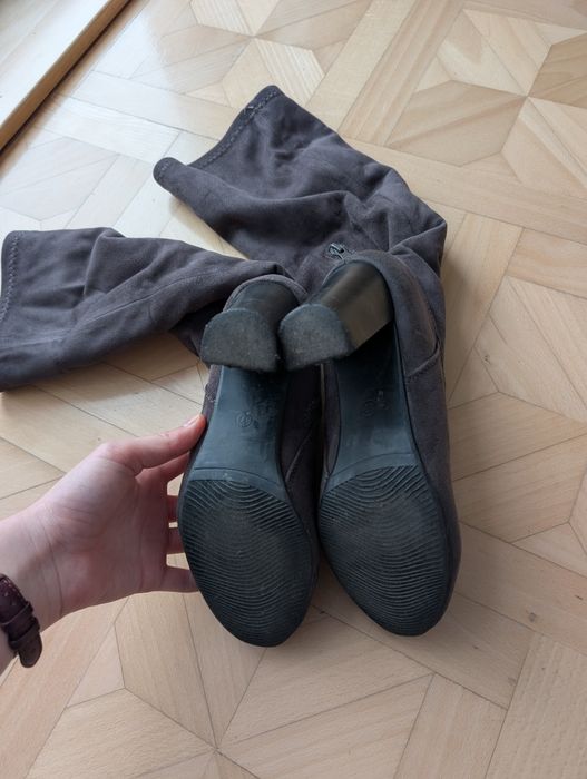 Popielate zamszowe kozaki do kolan