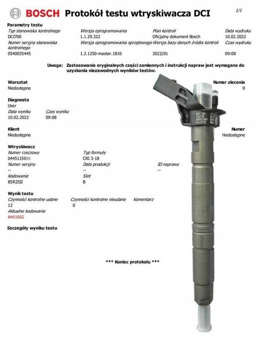 Wtryskiwacze KOMPLET 6 szt 0445.116.015  Audi  3.0 TDI Porsche
