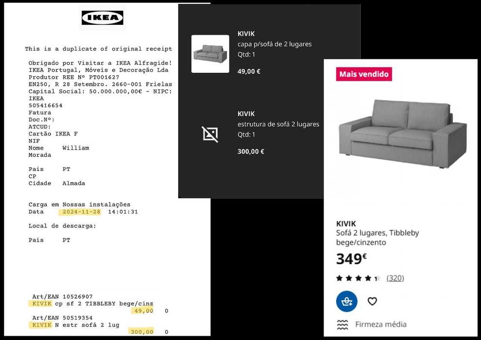 Sofá 2 lugares KIVIK comprado em 28/11/2024 menos de 1 ano de uso