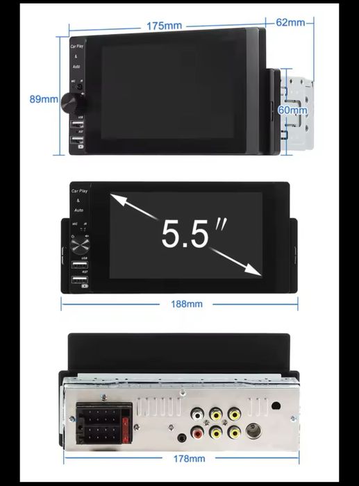 Автомагнітола 5.5” 1DIN з бездротовими CarPlay та Android Auto