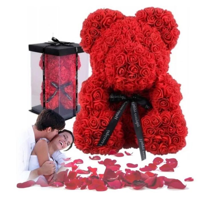 Miś z róż 25cm z płatków róż prezent  dzień matki kobiet BESTSELLER