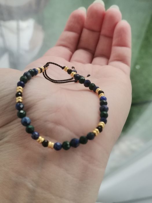 Bransoletka kamienie lapis lazuli malachit turmalin malachit nić jedwa