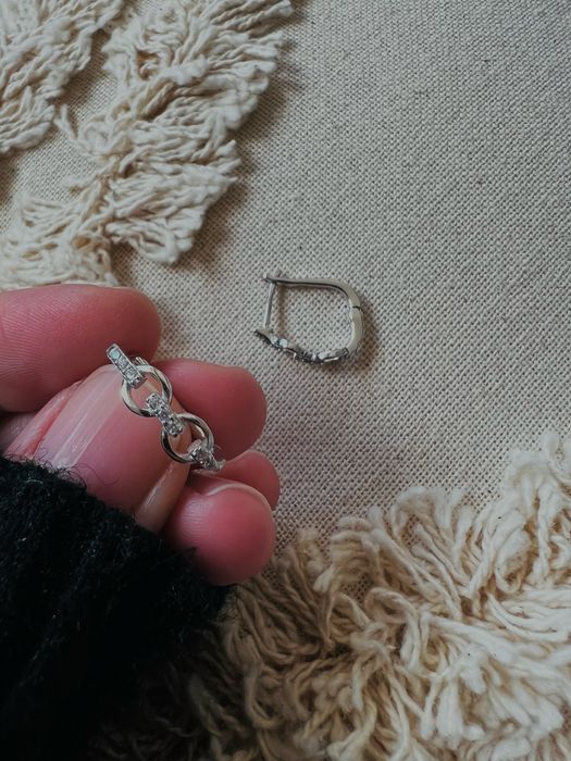 Nowe Srebrne błyszczące kolczyki wysadzane cyrkoniami ogniwa Rodowane