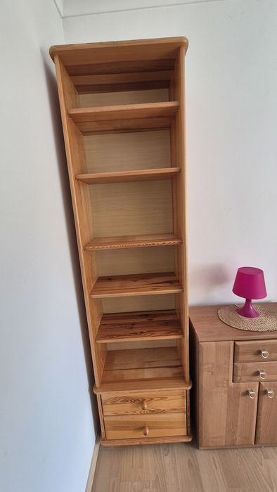 Wysoki regał sosnowy z 2 szufladami – drewno – 203 cm