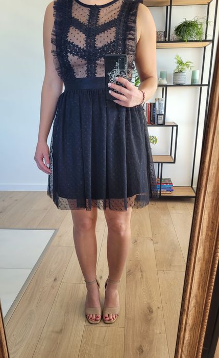 Sukienka czarno/beżowa koronką na wesele/studniówkę